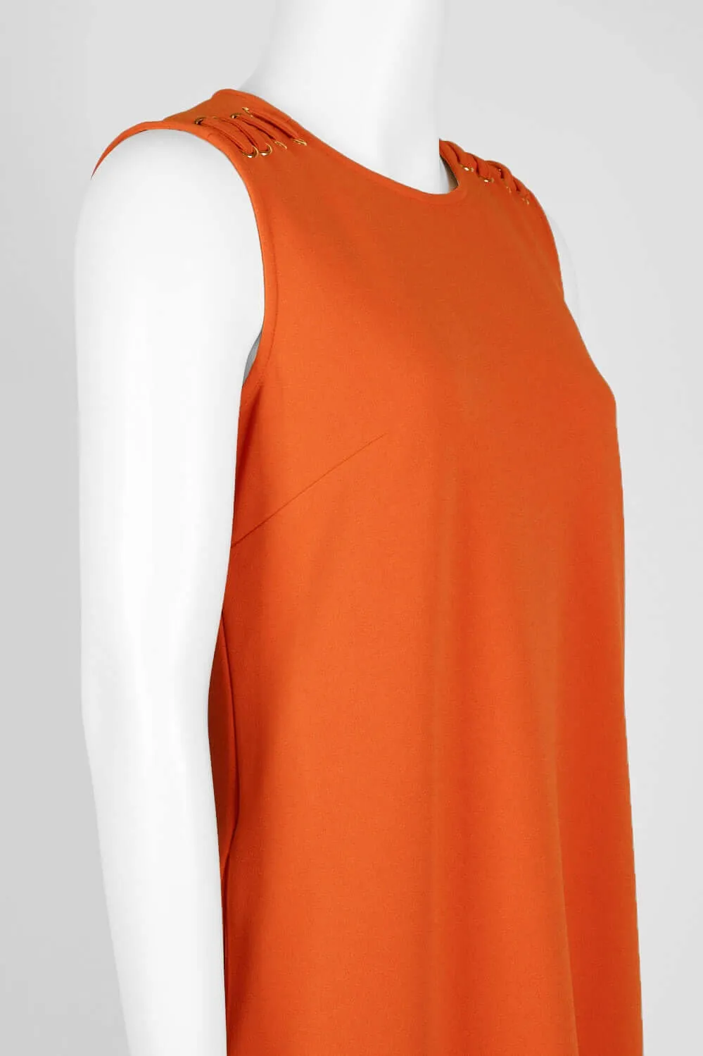 Sharagano Crew Neck Sleeveless Stitch Grommet Shoulder Exposed Zipper Back Functional Pocket Solid Stretch Crepe Dress