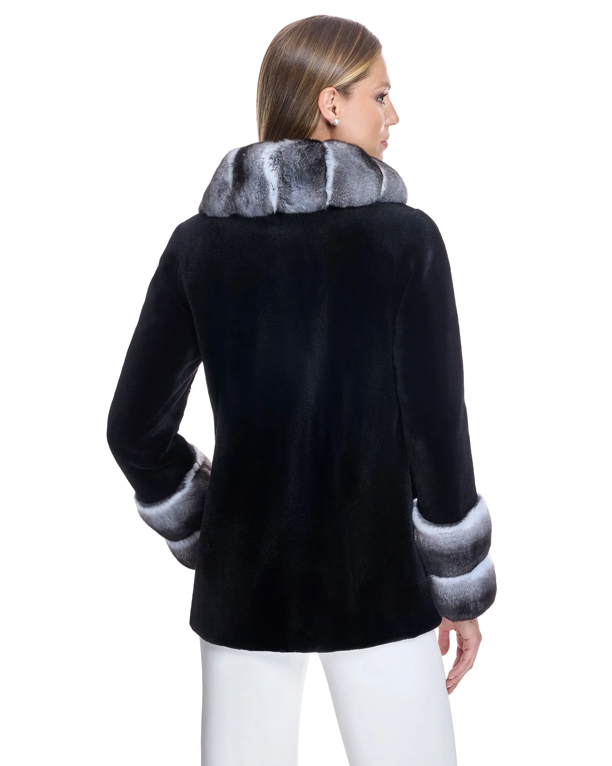 SHEARED MINK COAT WITH CHINCHILLA TRIM