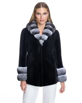 SHEARED MINK COAT WITH CHINCHILLA TRIM
