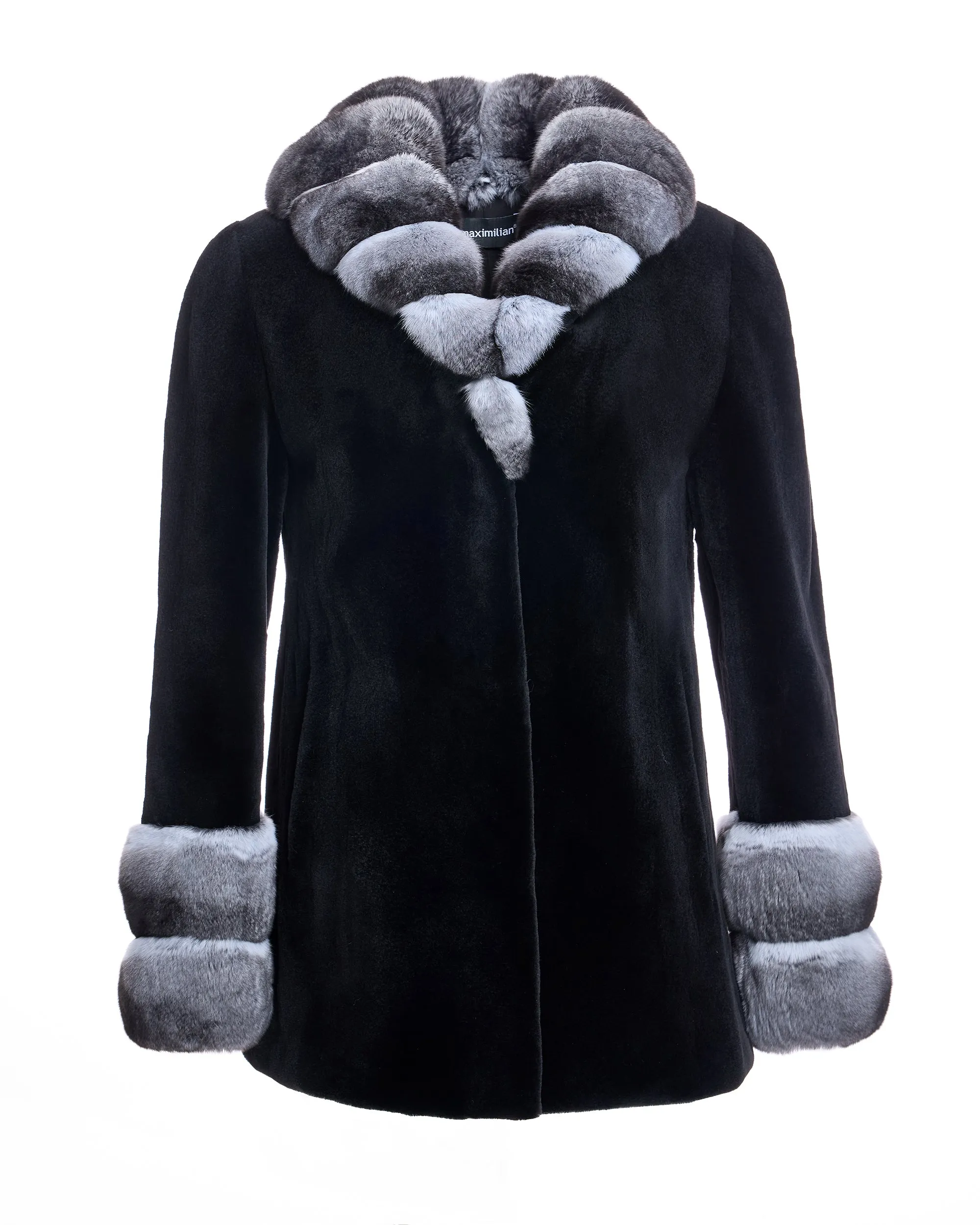 SHEARED MINK COAT WITH CHINCHILLA TRIM