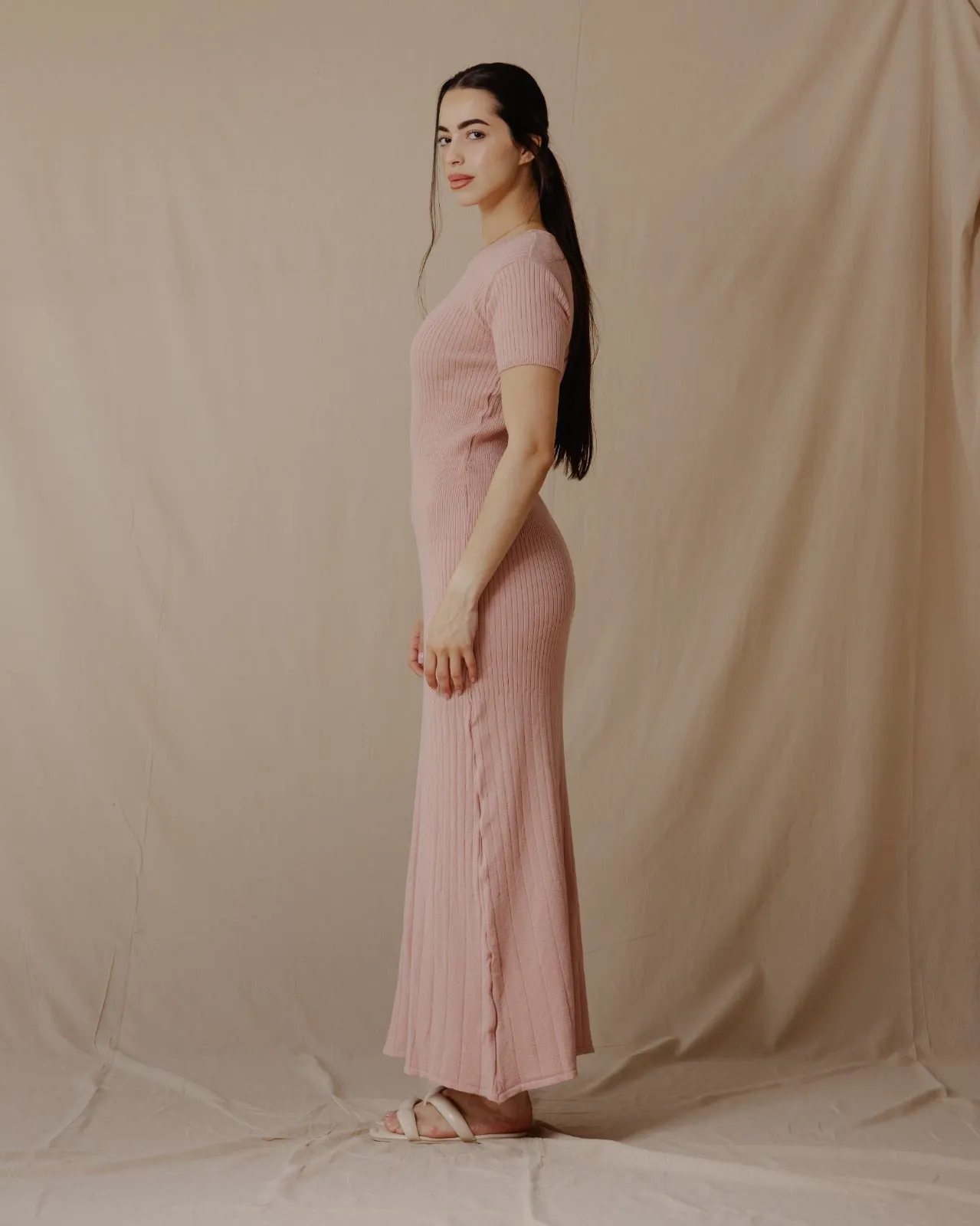 Short Sleeved Knit Dress Cashmere