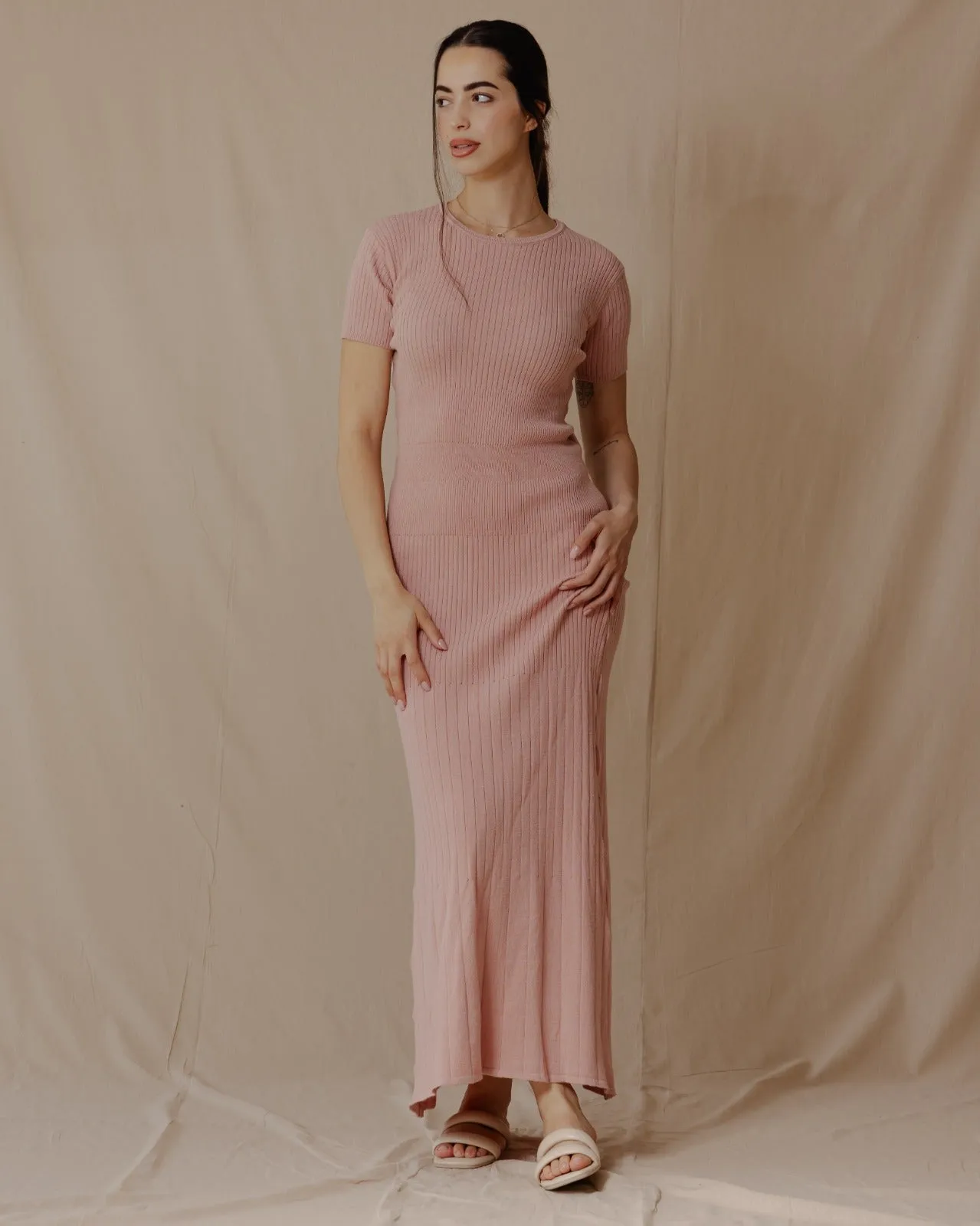Short Sleeved Knit Dress Cashmere
