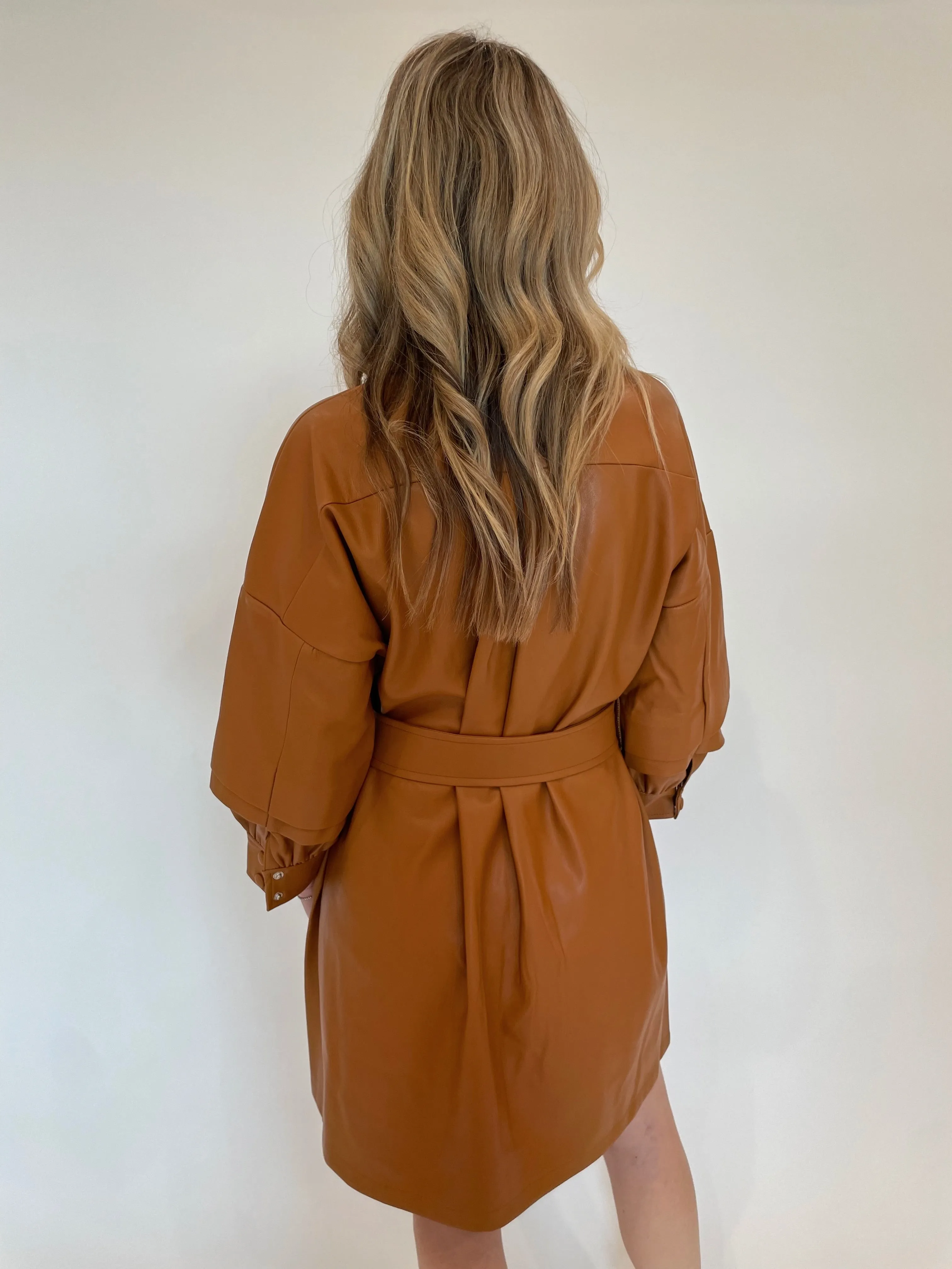 Sierra Vegan Leather Belted Dress - Burnt Orange