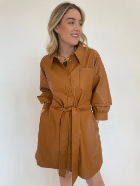 Sierra Vegan Leather Belted Dress - Burnt Orange
