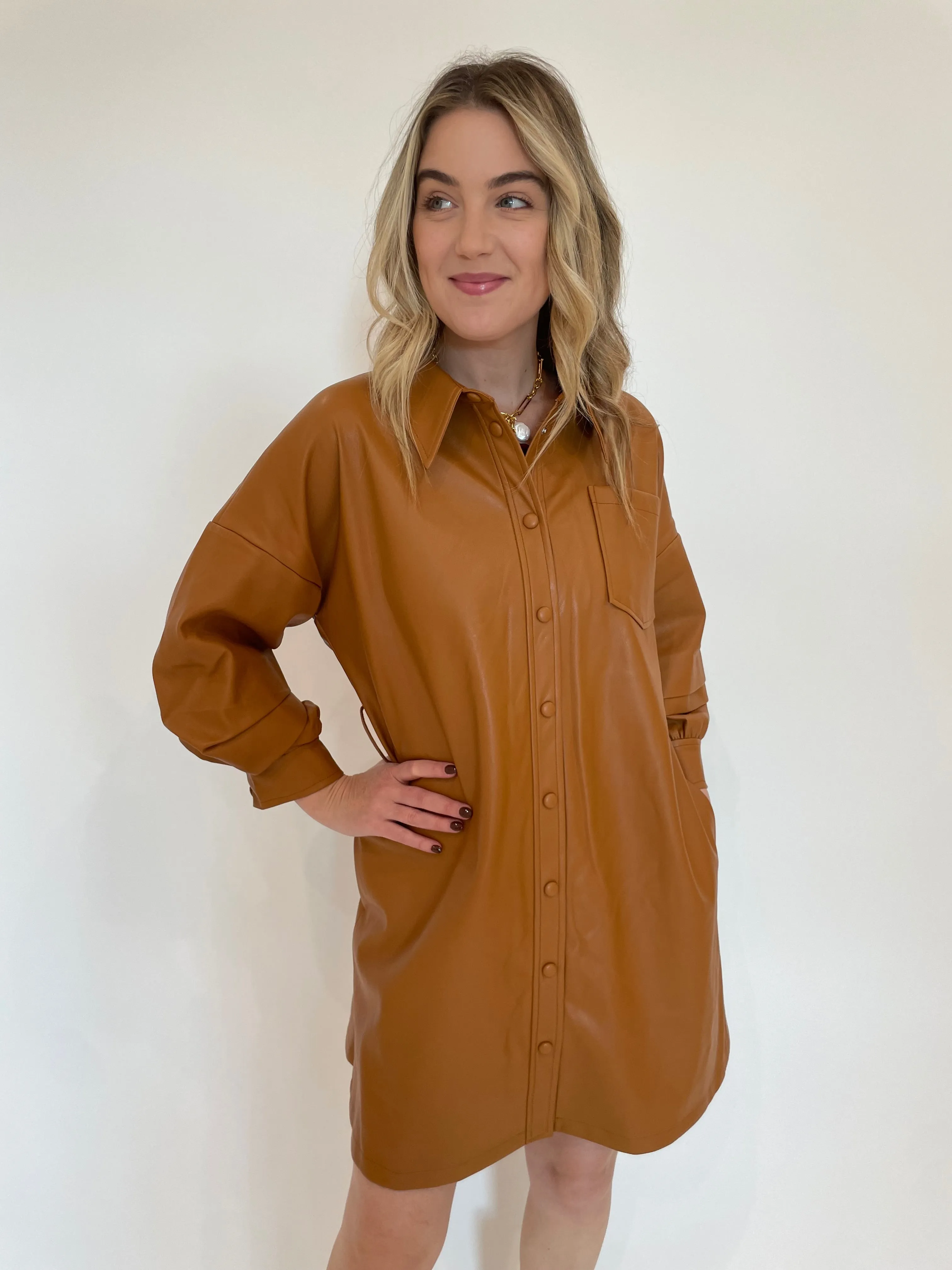 Sierra Vegan Leather Belted Dress - Burnt Orange