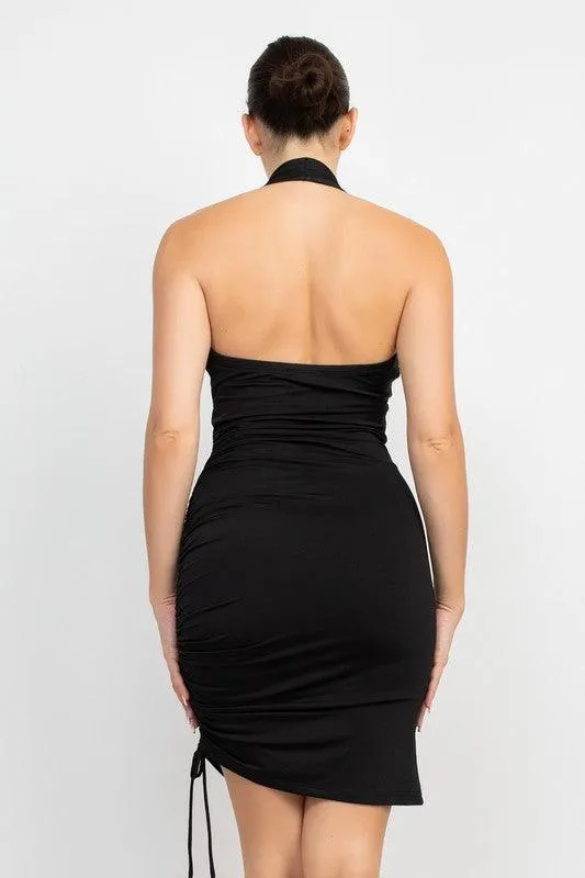 slinky double layered drawstring side dress