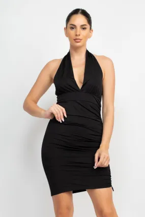 slinky double layered drawstring side dress
