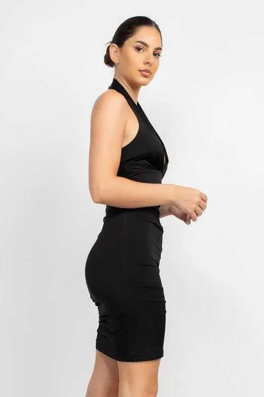 slinky double layered drawstring side dress