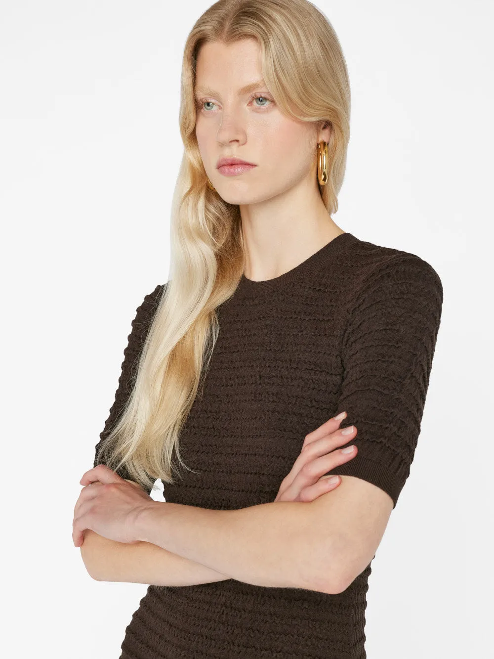 Smocked Knit Dress -- Espresso