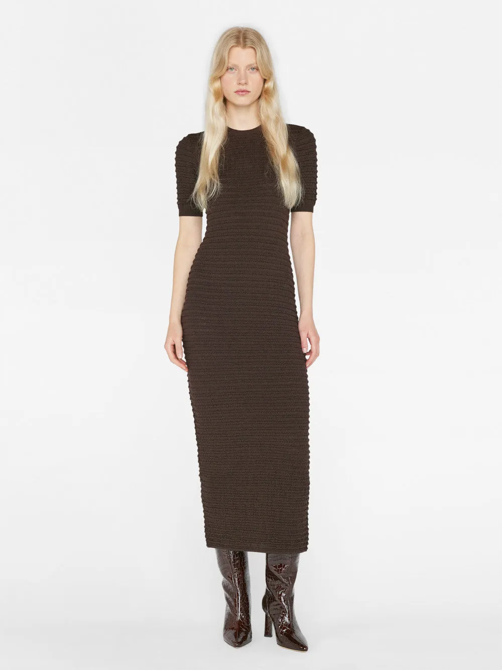 Smocked Knit Dress -- Espresso