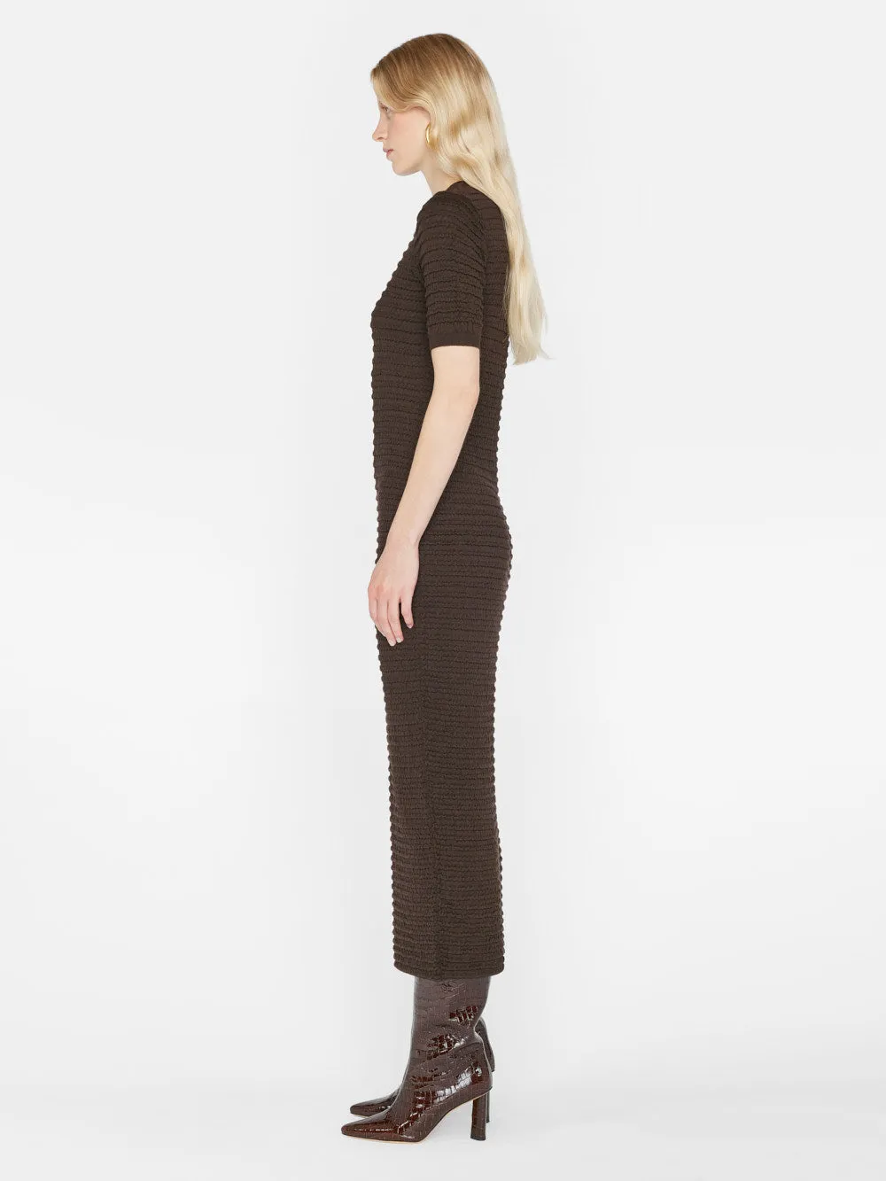 Smocked Knit Dress -- Espresso