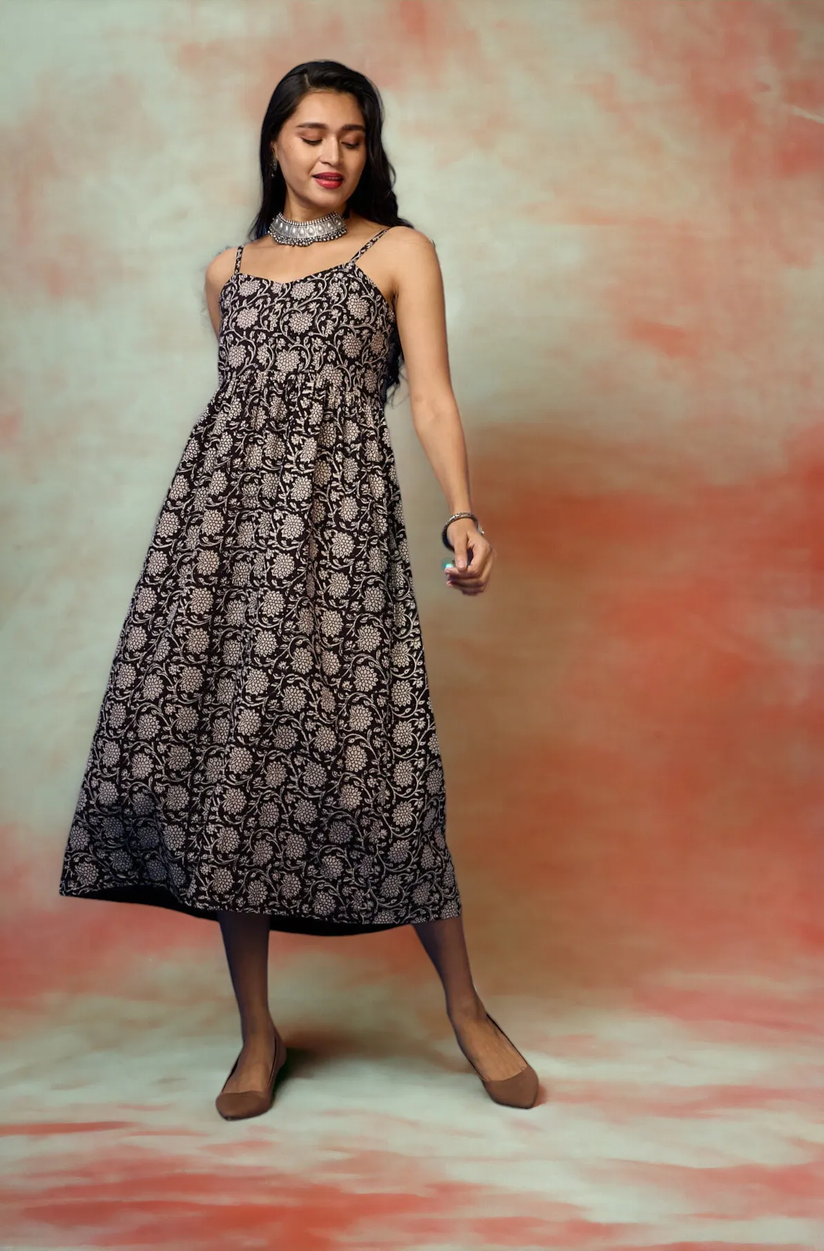 strap dress - chrysanthemum bloom & twilight radiance