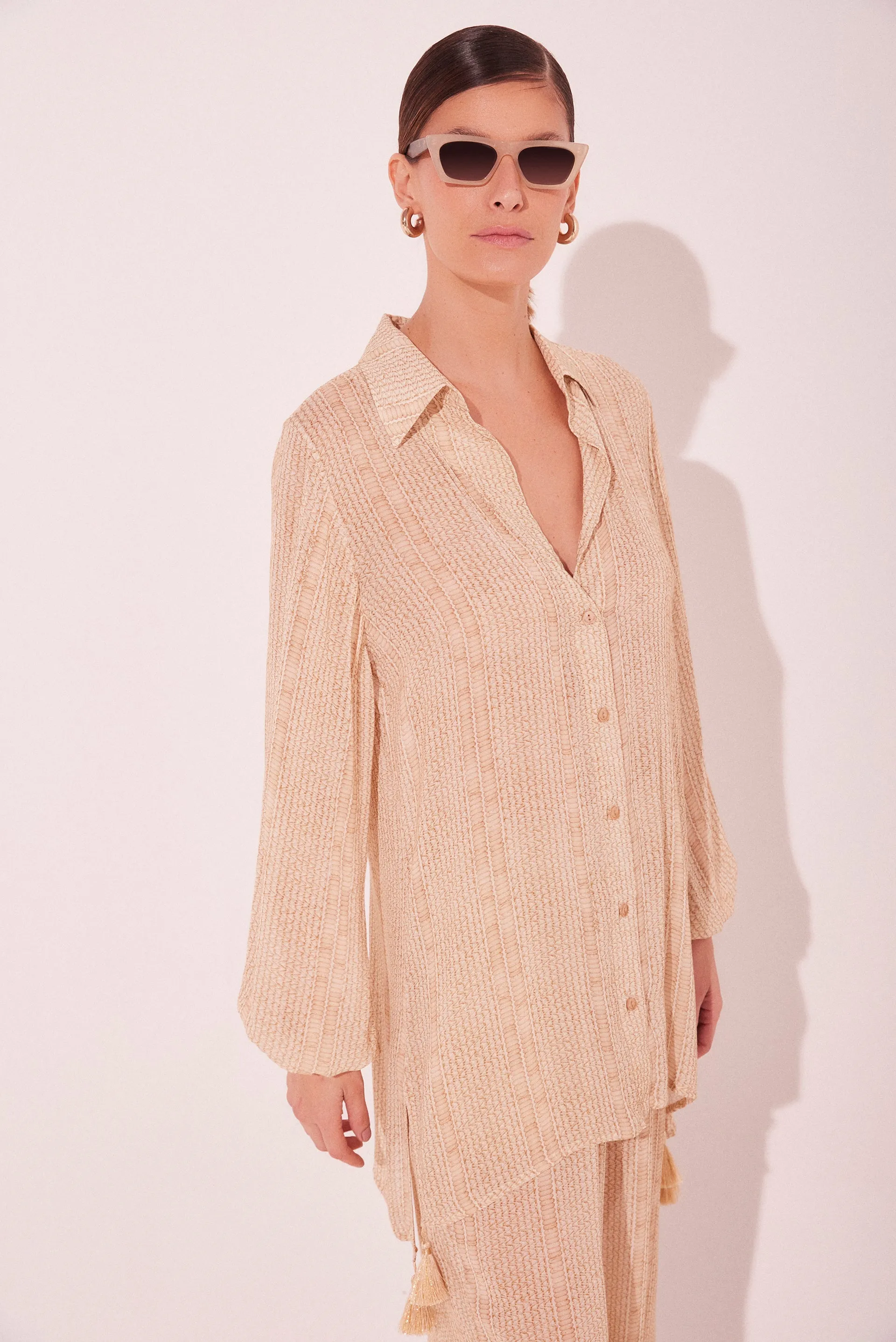Striped Straw Detailed Short Shirt Dress E3995A2213