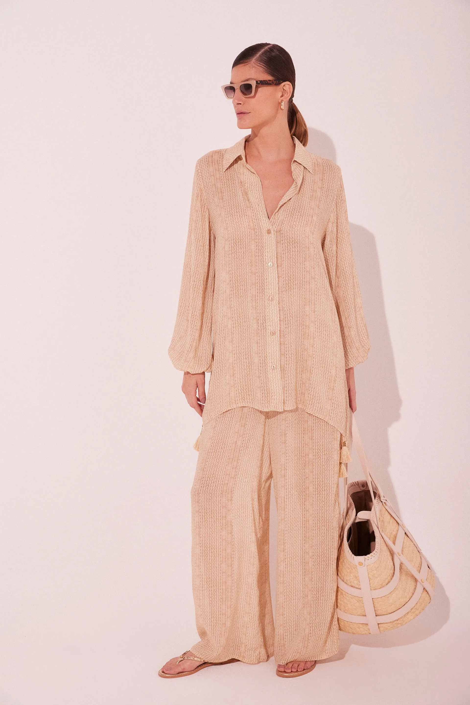 Striped Straw Detailed Short Shirt Dress E3995A2213