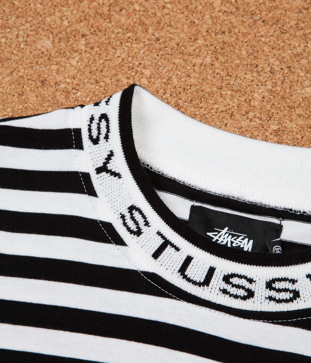 Stussy Jacquard Neck Long Sleeve T-Shirt - Black