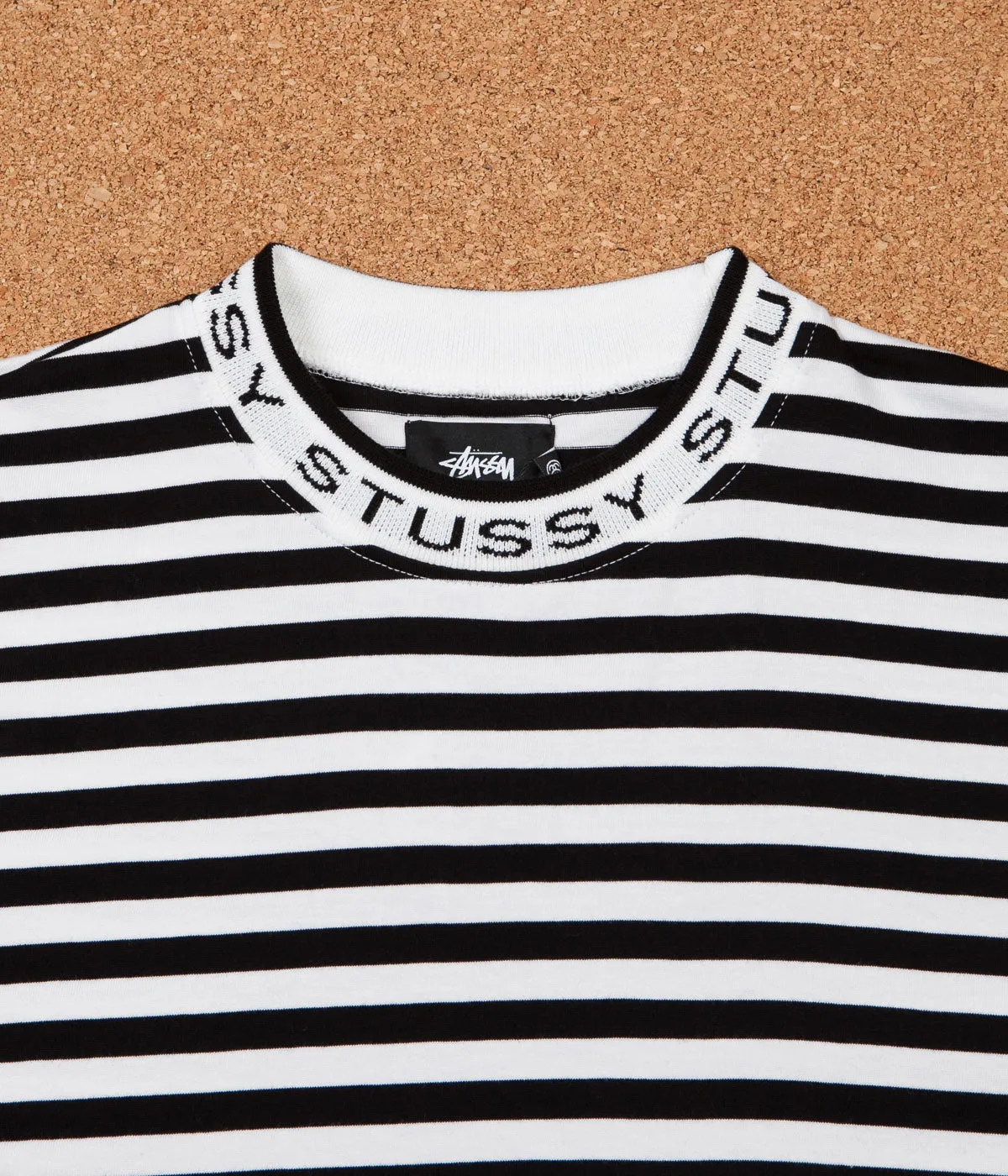 Stussy Jacquard Neck Long Sleeve T-Shirt - Black
