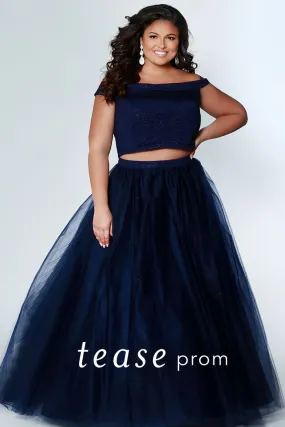 Tease Prom by Sydney's Closet TE1909 Size 14,18,24 Indigo Blue Plus Sized Prom Dress off shoulder