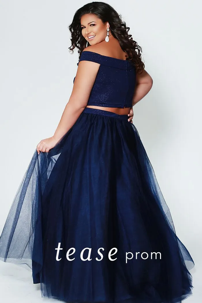 Tease Prom by Sydney's Closet TE1909 Size 14,18,24 Indigo Blue Plus Sized Prom Dress off shoulder