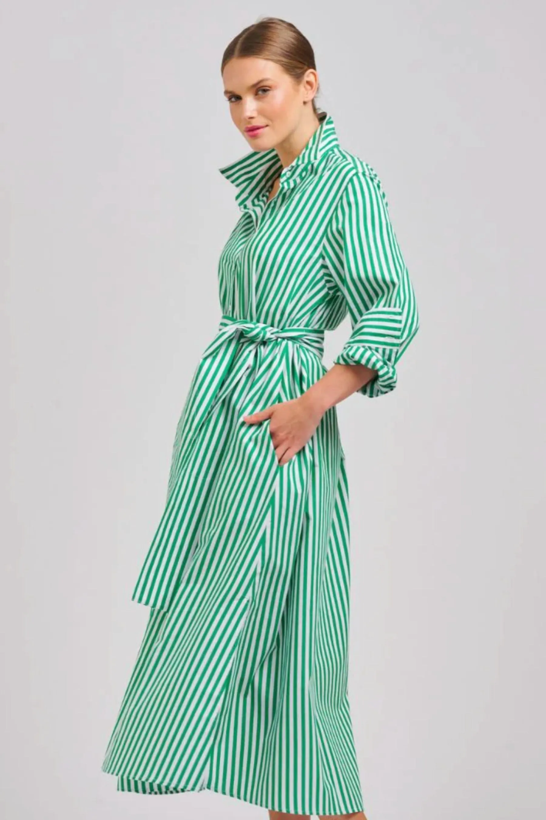 The Luna Long Shirt Dress | Apple Green Stripe