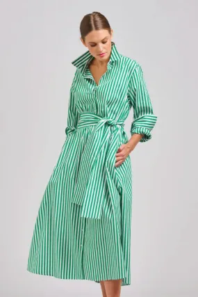 The Luna Long Shirt Dress | Apple Green Stripe