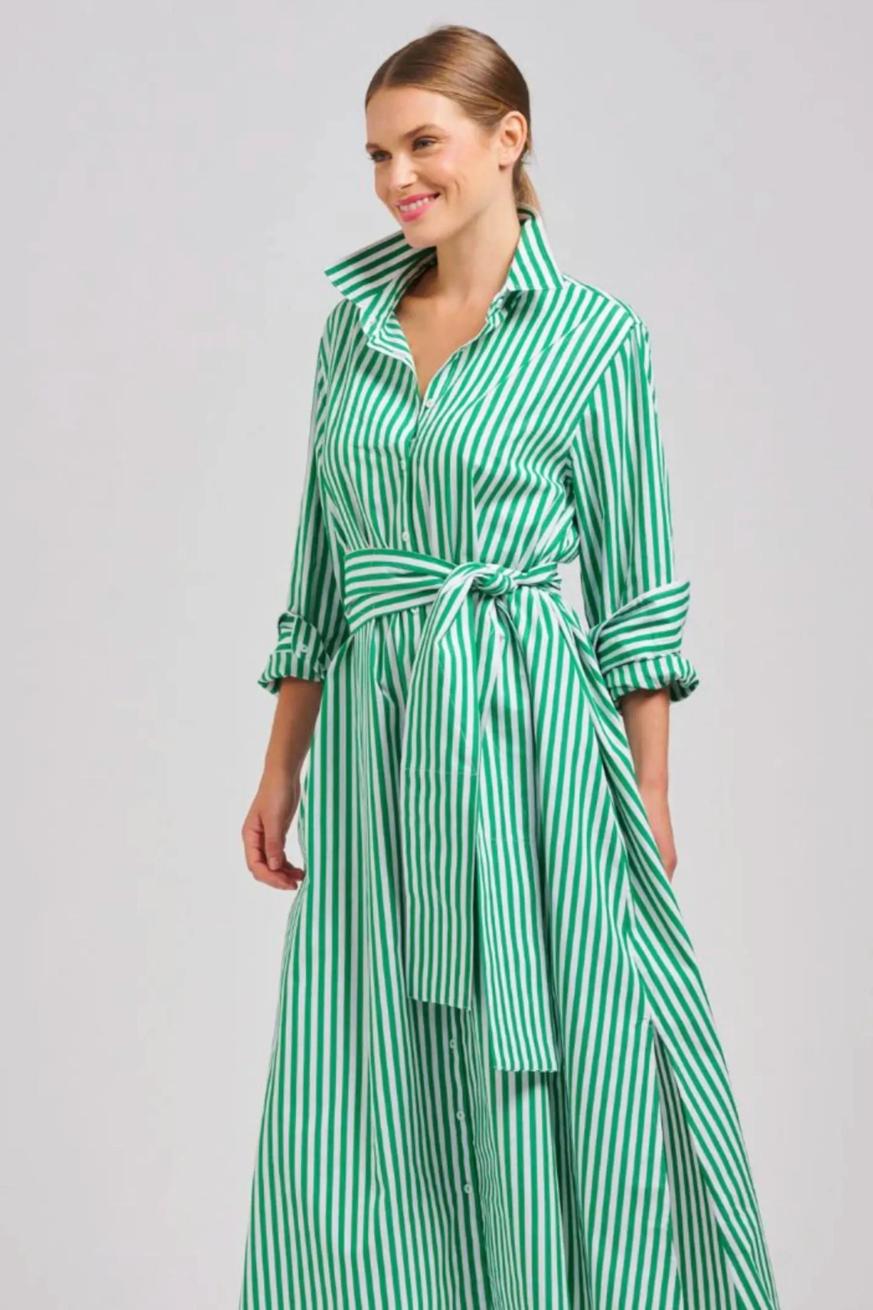 The Luna Long Shirt Dress | Apple Green Stripe