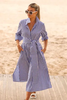 The Luna Long Shirt Dress | Blue & White Stripe