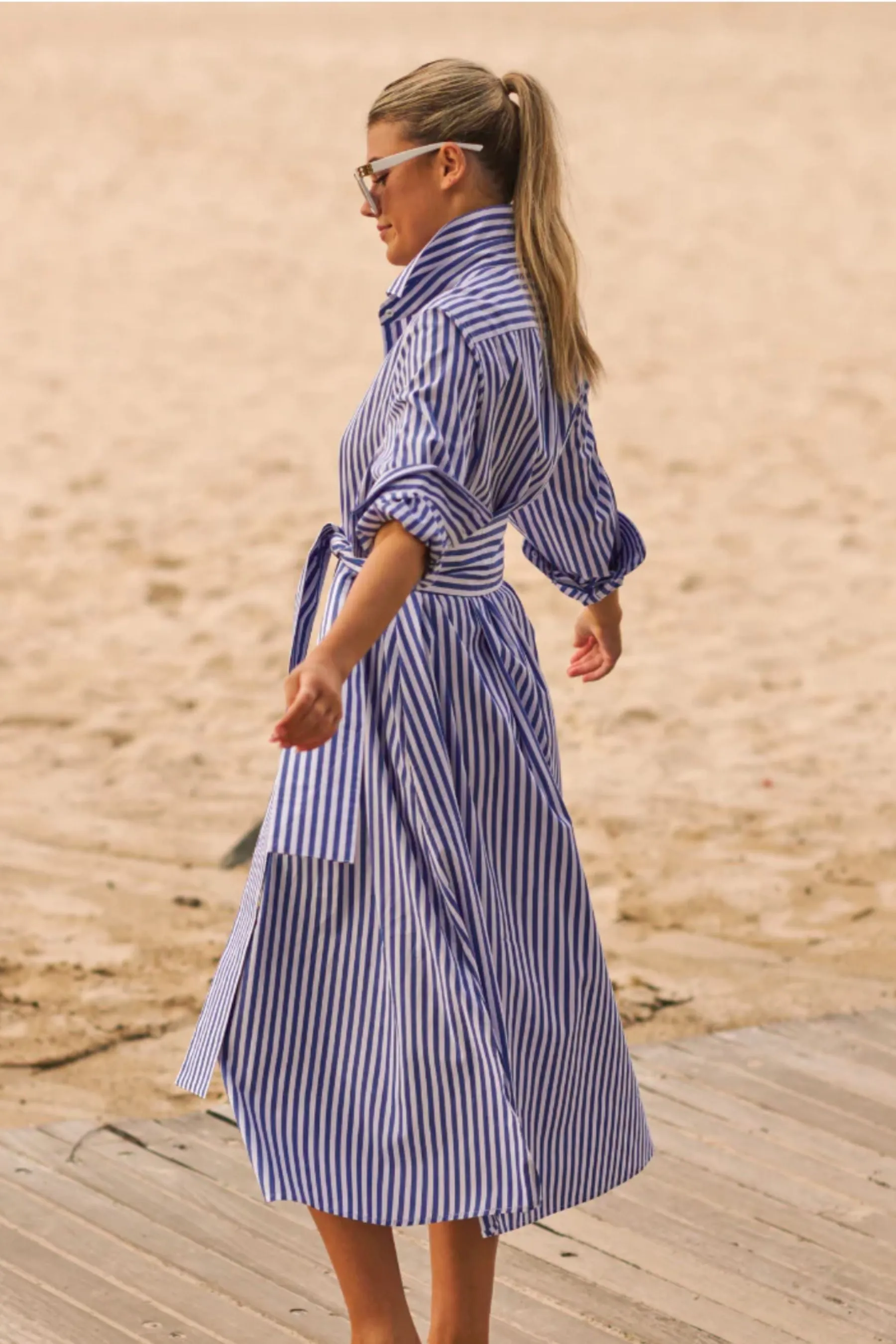 The Luna Long Shirt Dress | Blue & White Stripe