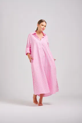 The Luna Long Shirt Dress | Pink Stripe
