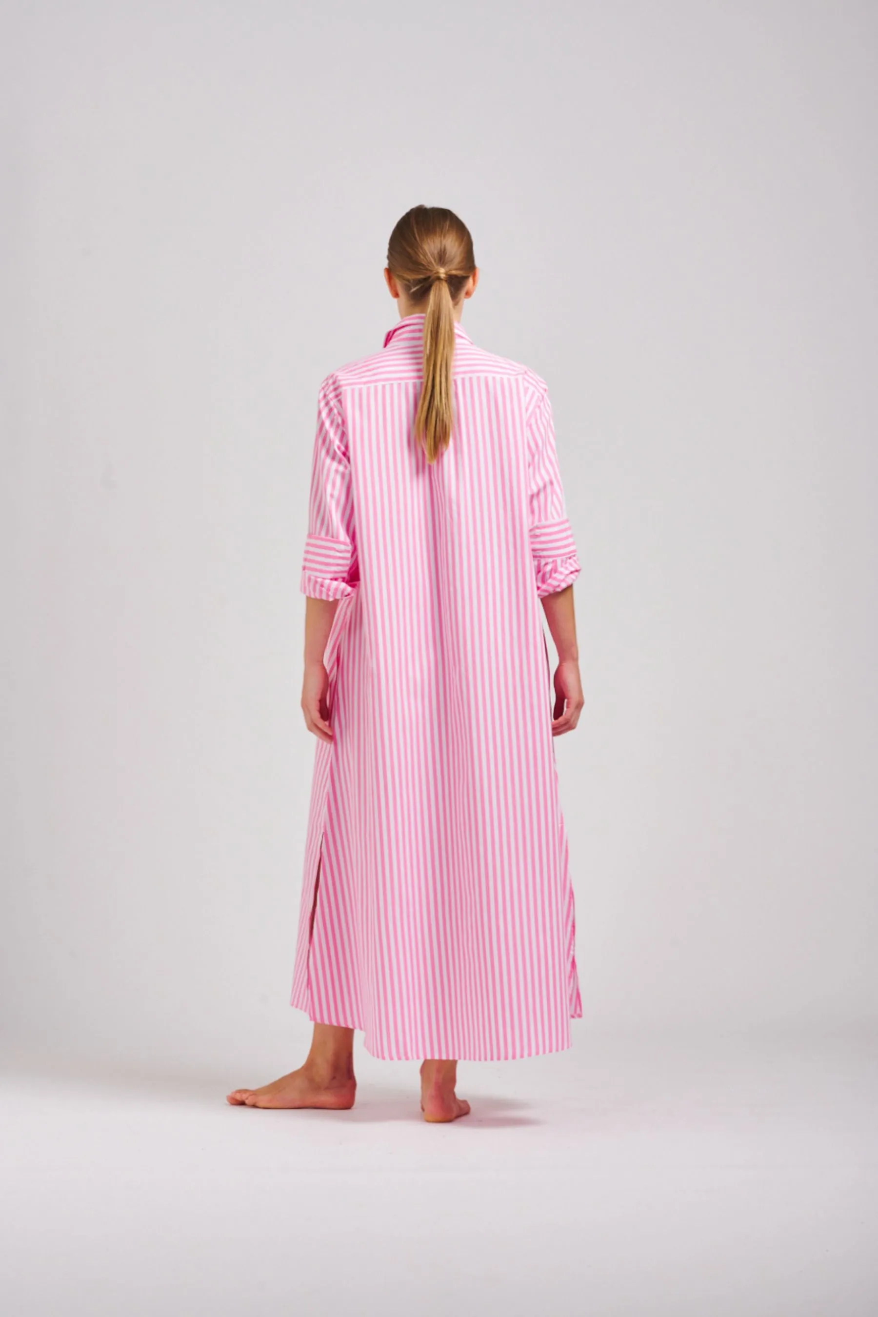 The Luna Long Shirt Dress | Pink Stripe