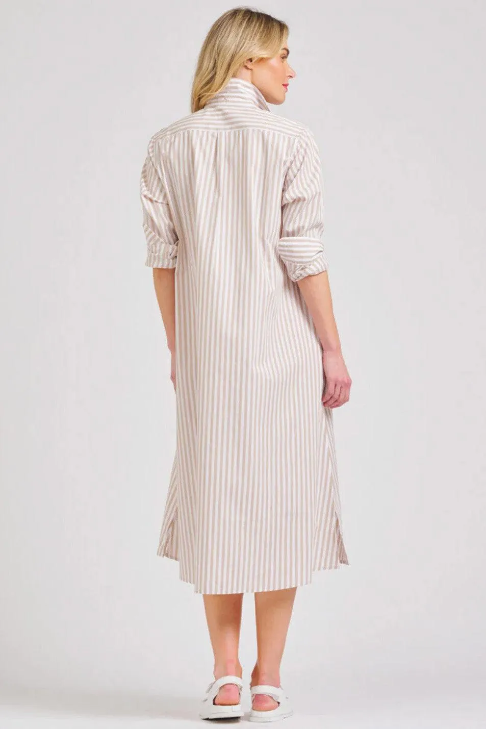The Luna Long Shirt Dress | Stone White Stripe