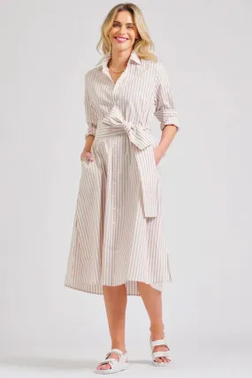The Luna Long Shirt Dress | Stone White Stripe