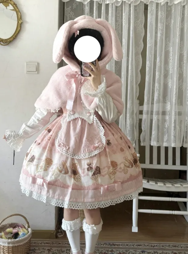The Seventh Doll~Old School Lolita Cape Bunny Plush Short Coat