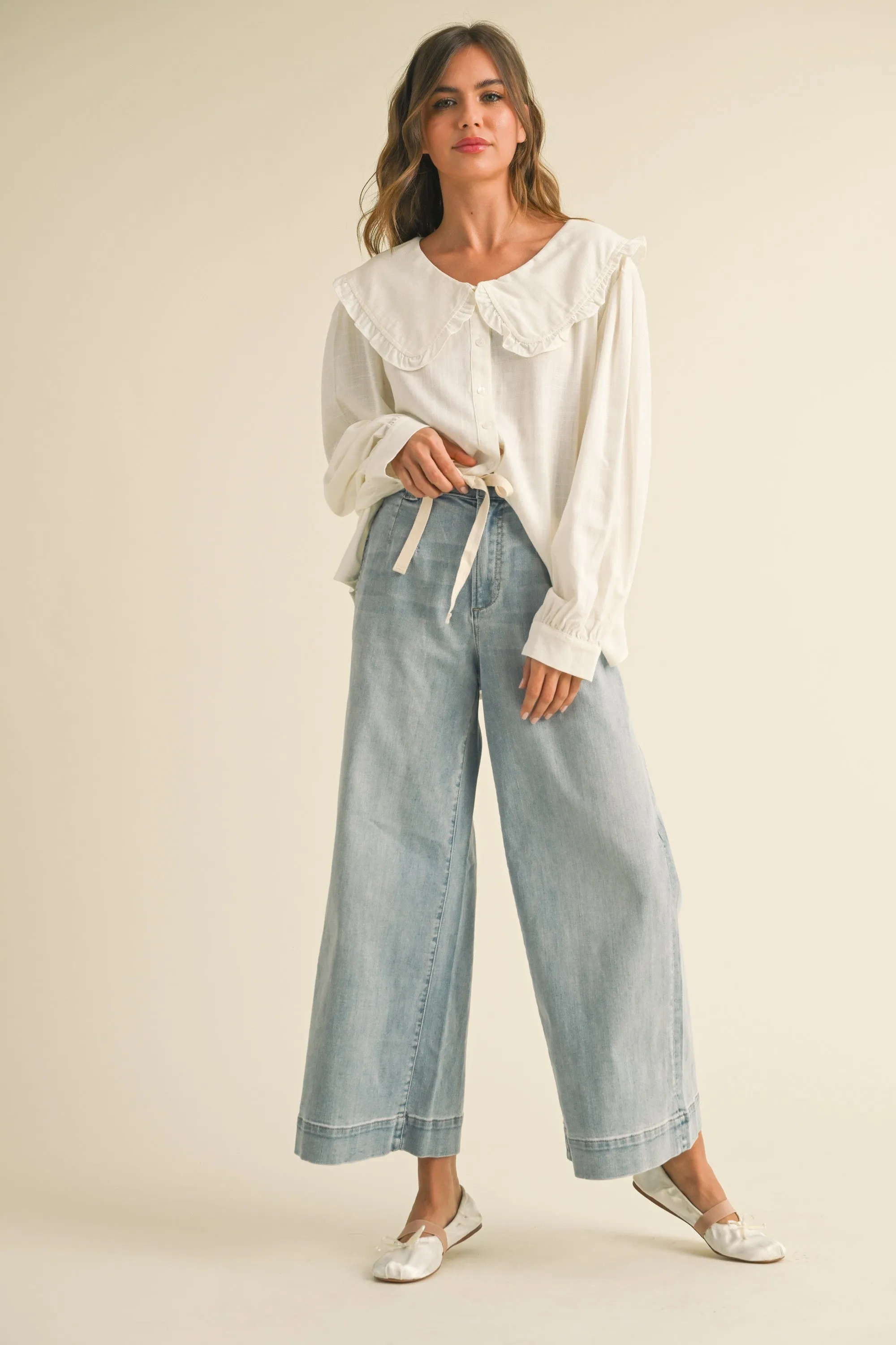 Tie Front Wshd Denim Pants
