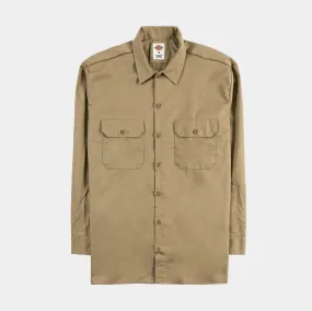 Twill Work Mens Long Sleeve Shirt (Beige)