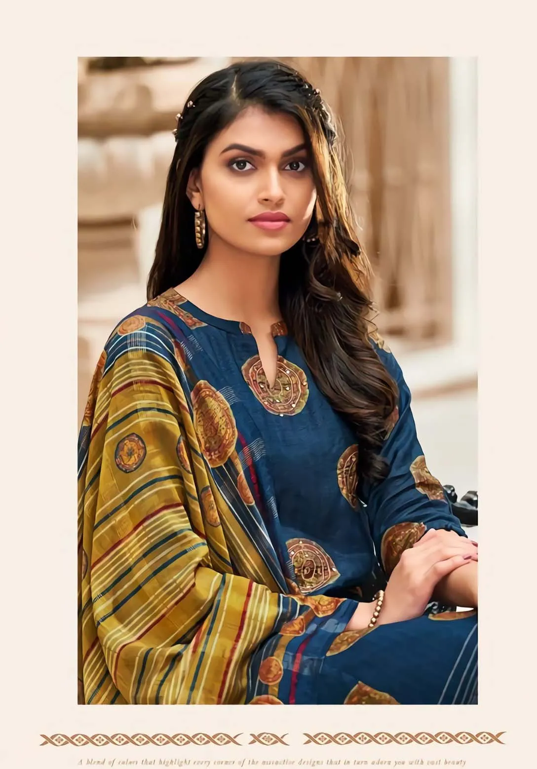 Unstitched Blue Muslin Silk Salwar Kameez Suit Set With Chanderi dupatta
