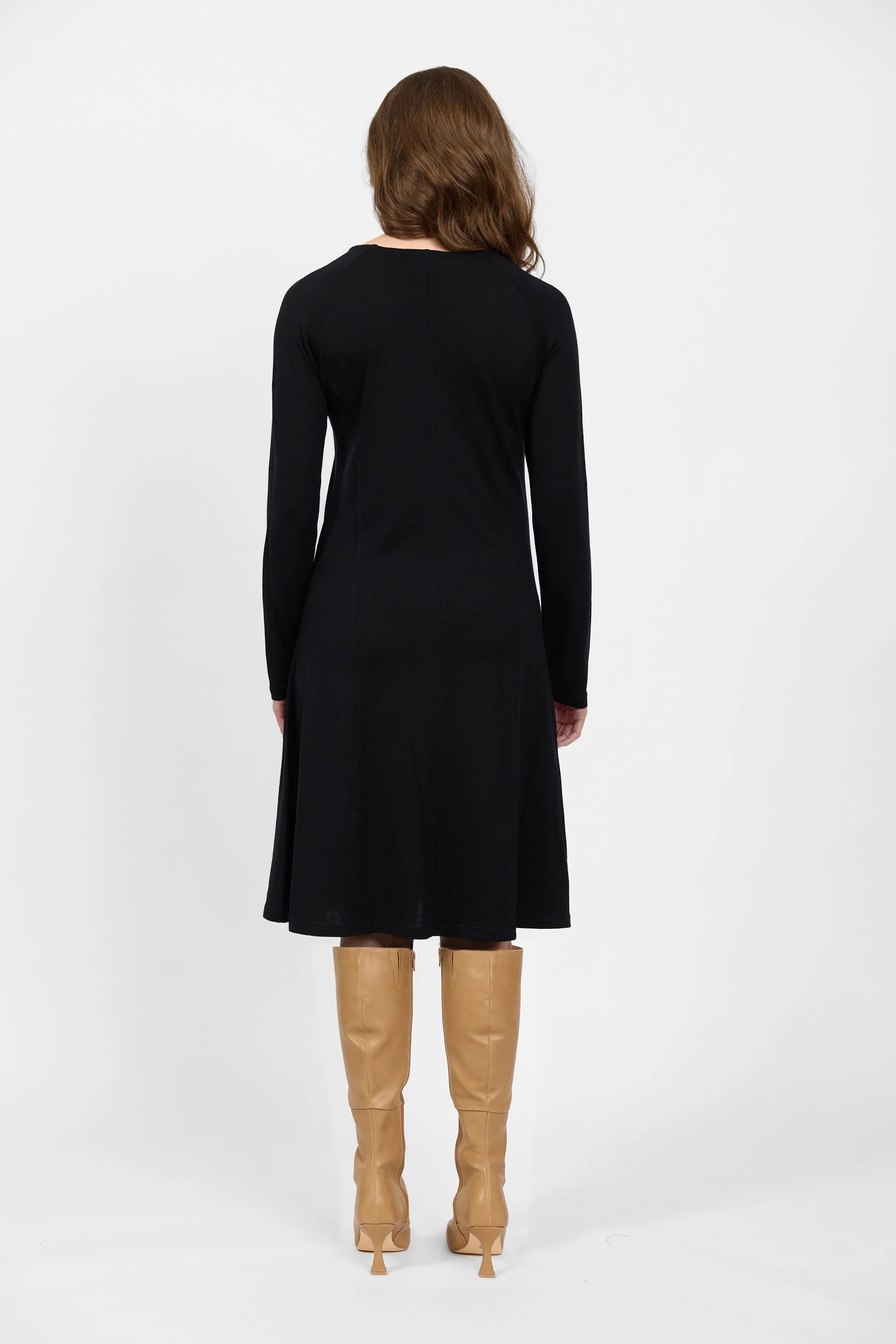Vassalli Merino Long Sleeve Swing Dress in Black
