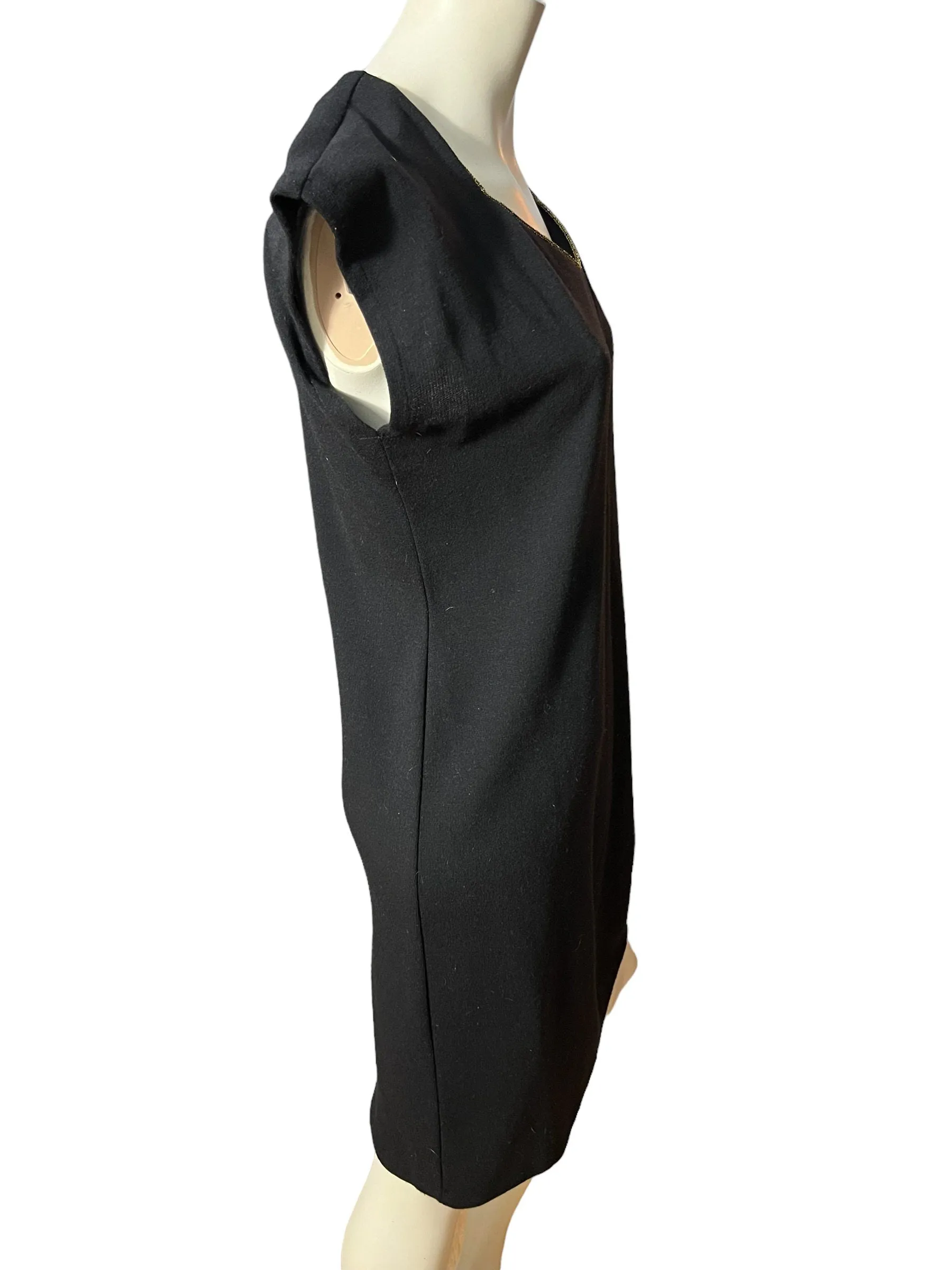 Vintage 80's black knit dress w/ gold trim L