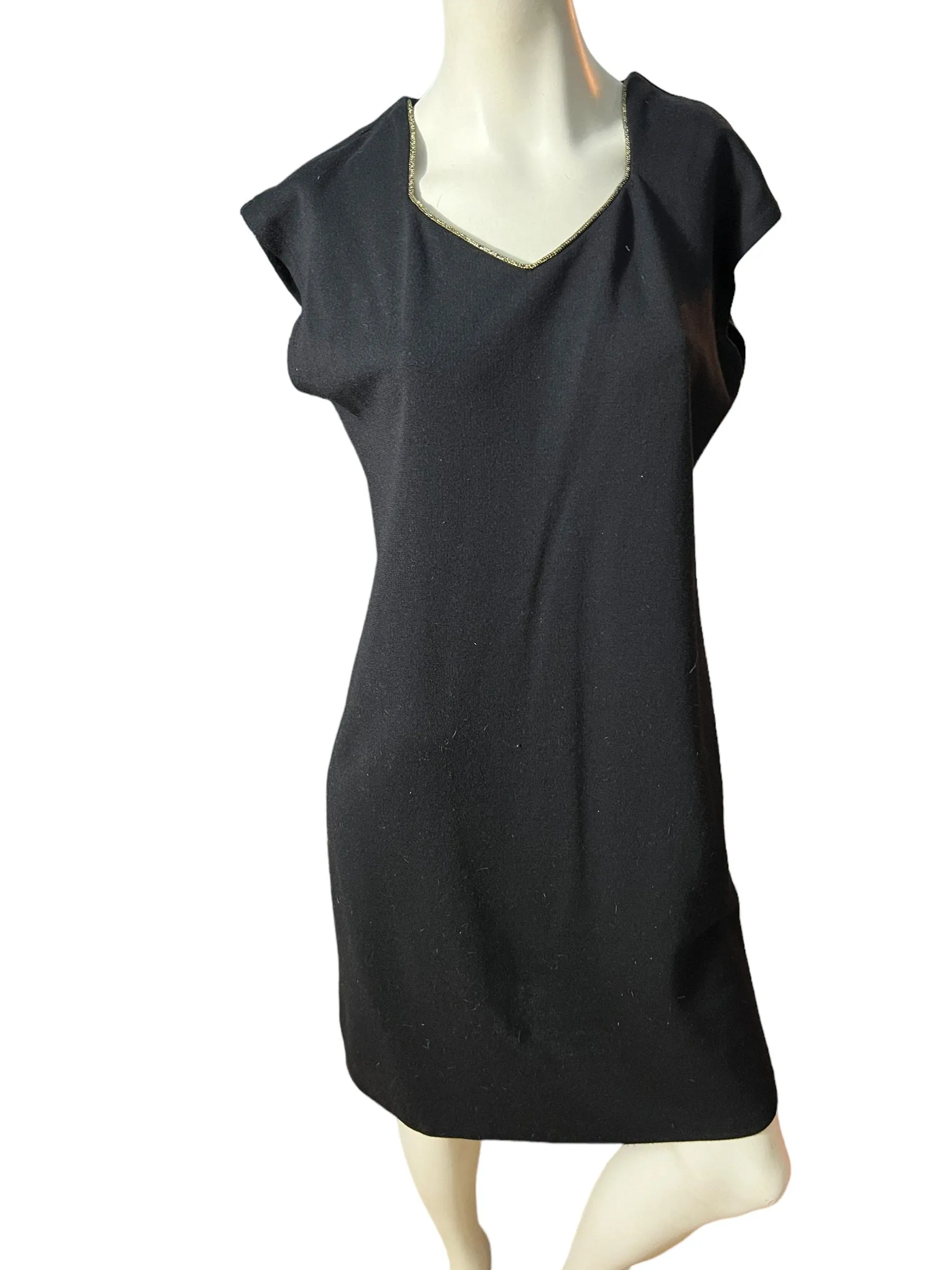 Vintage 80's black knit dress w/ gold trim L