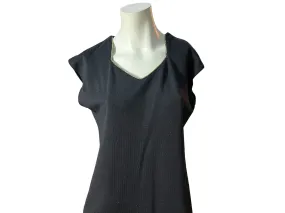 Vintage 80's black knit dress w/ gold trim L