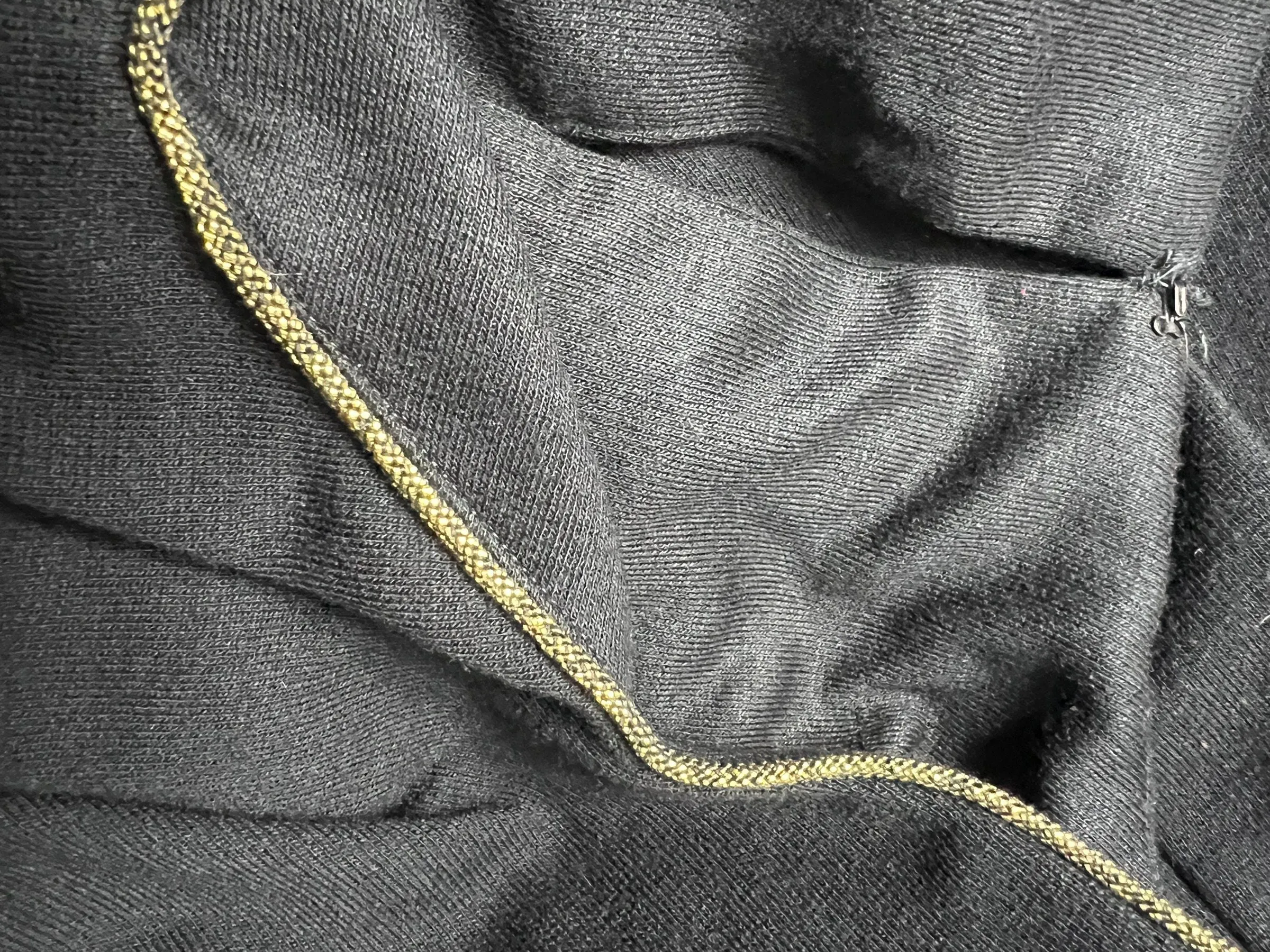 Vintage 80's black knit dress w/ gold trim L