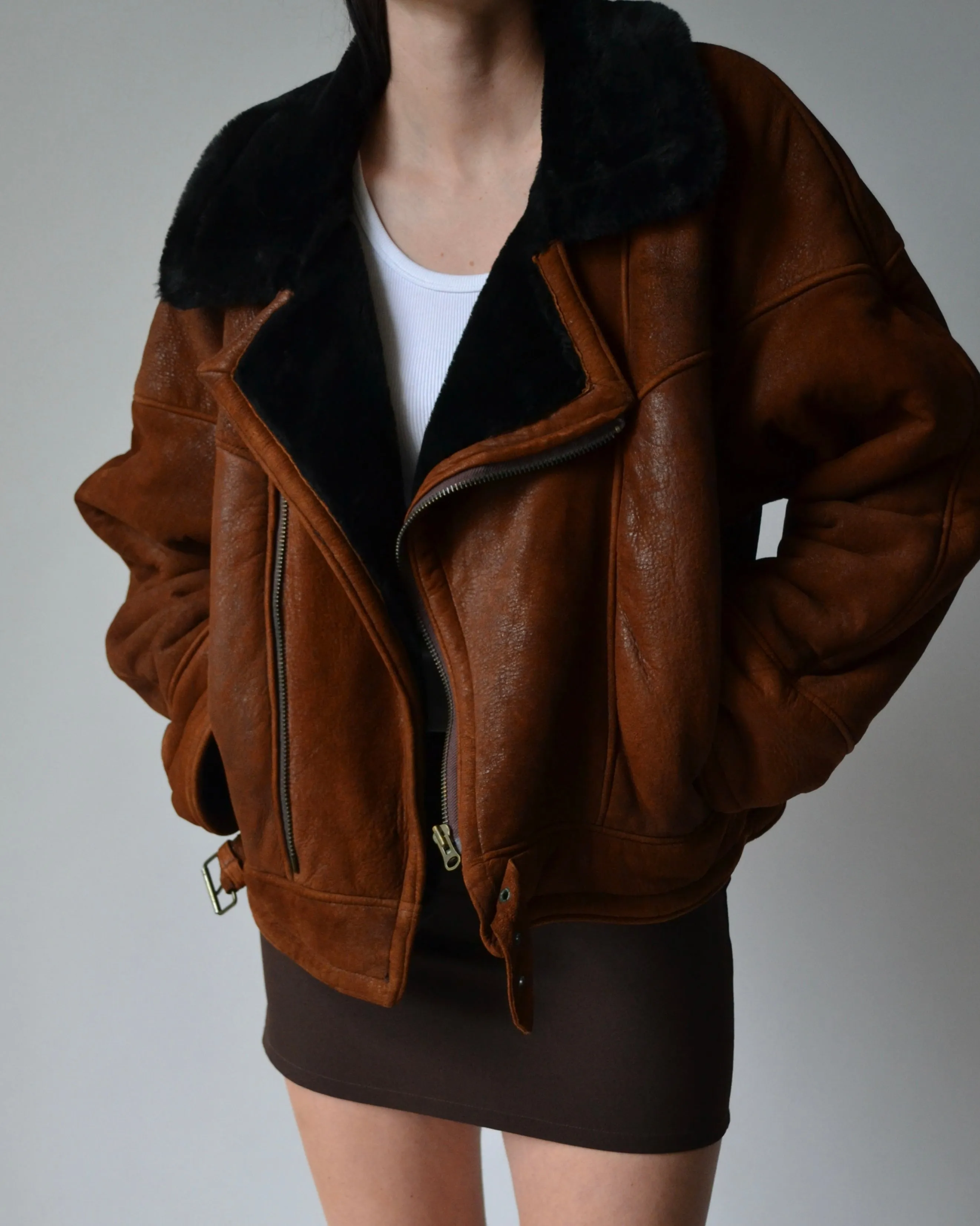 Vintage Chestnut Brown Shearling Jacket