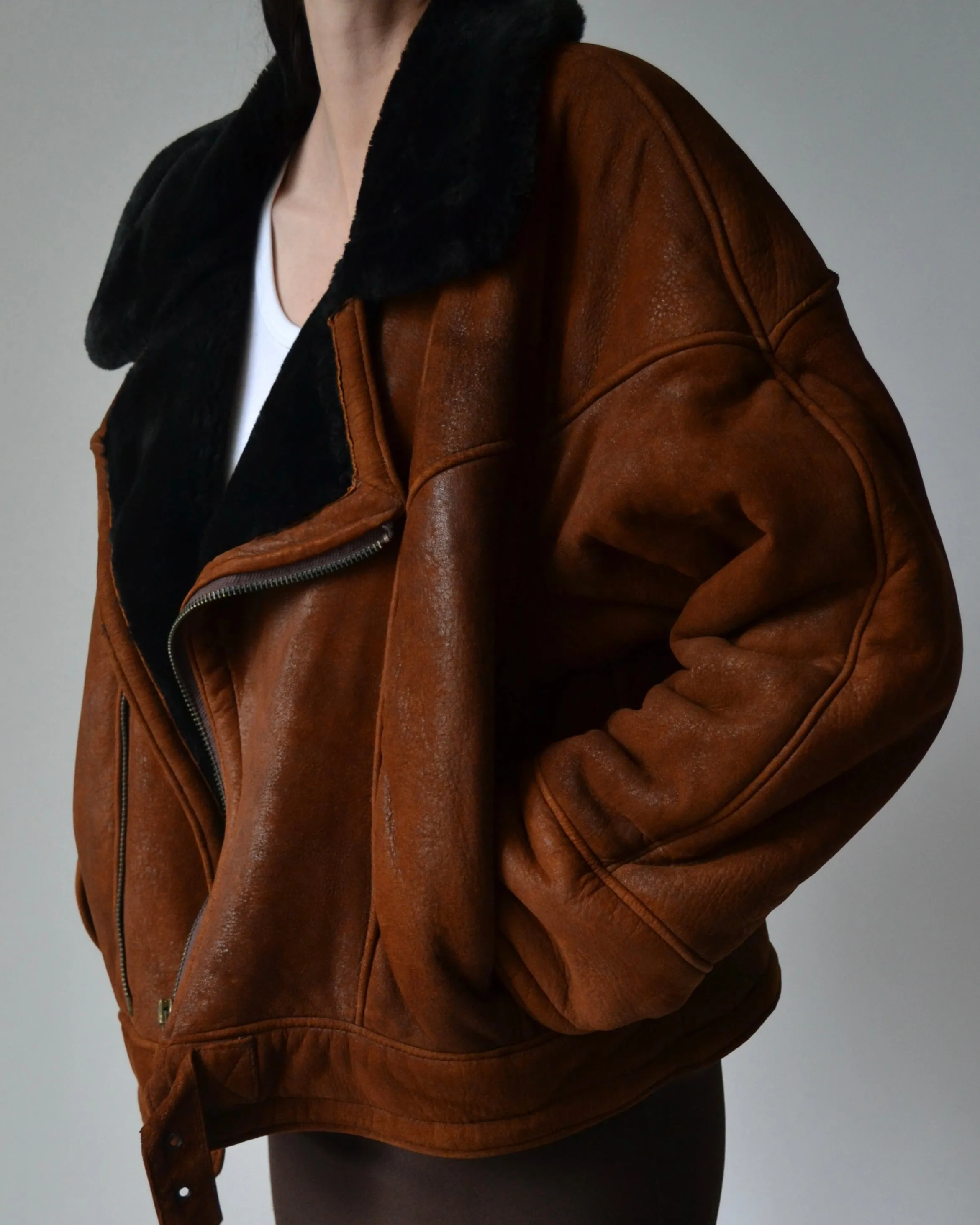Vintage Chestnut Brown Shearling Jacket