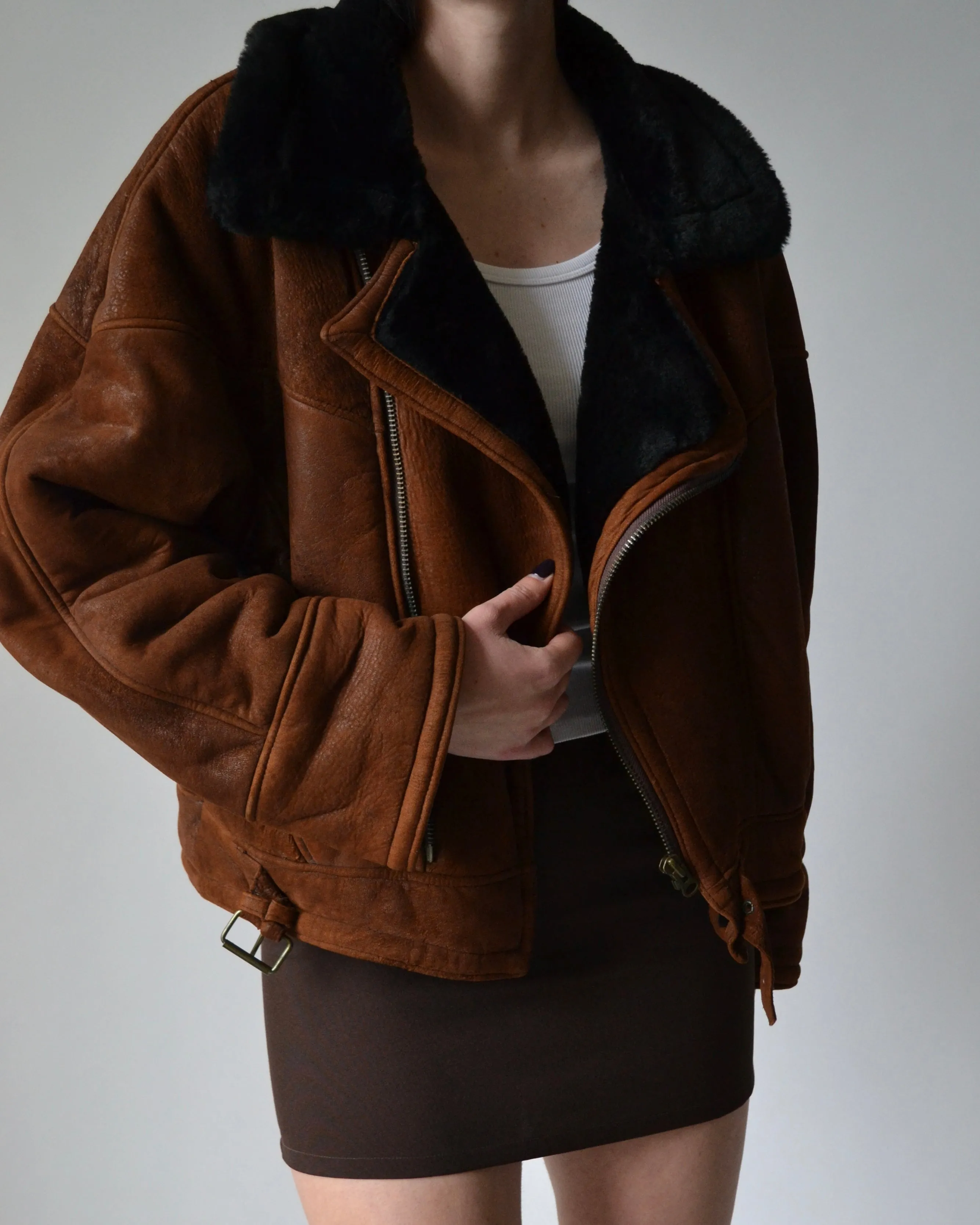 Vintage Chestnut Brown Shearling Jacket