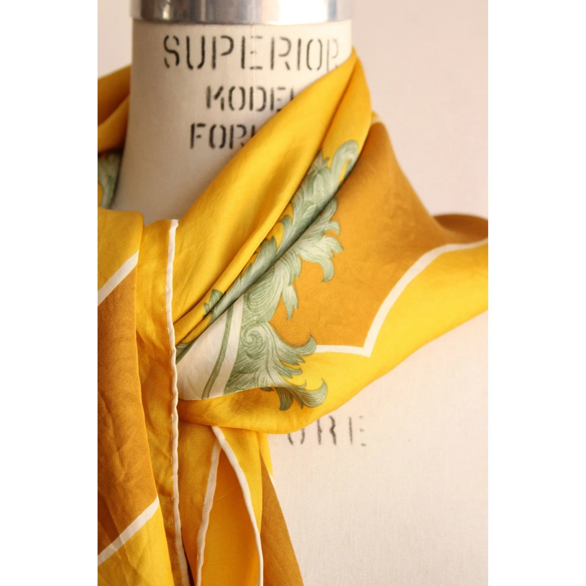 Vintage Silk Initial LB Yellow Scarf