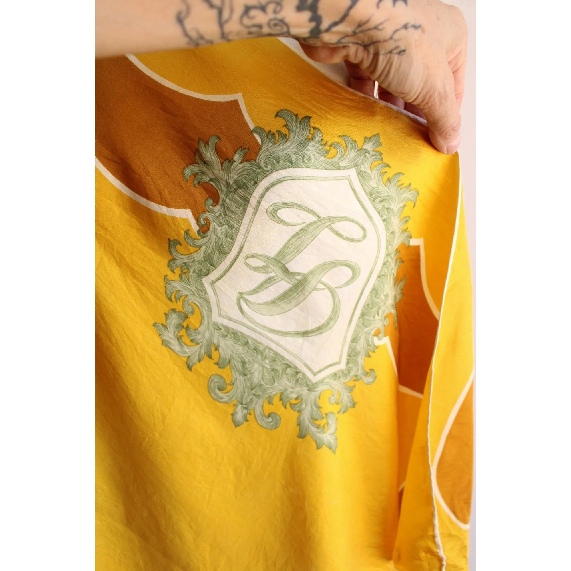 Vintage Silk Initial LB Yellow Scarf