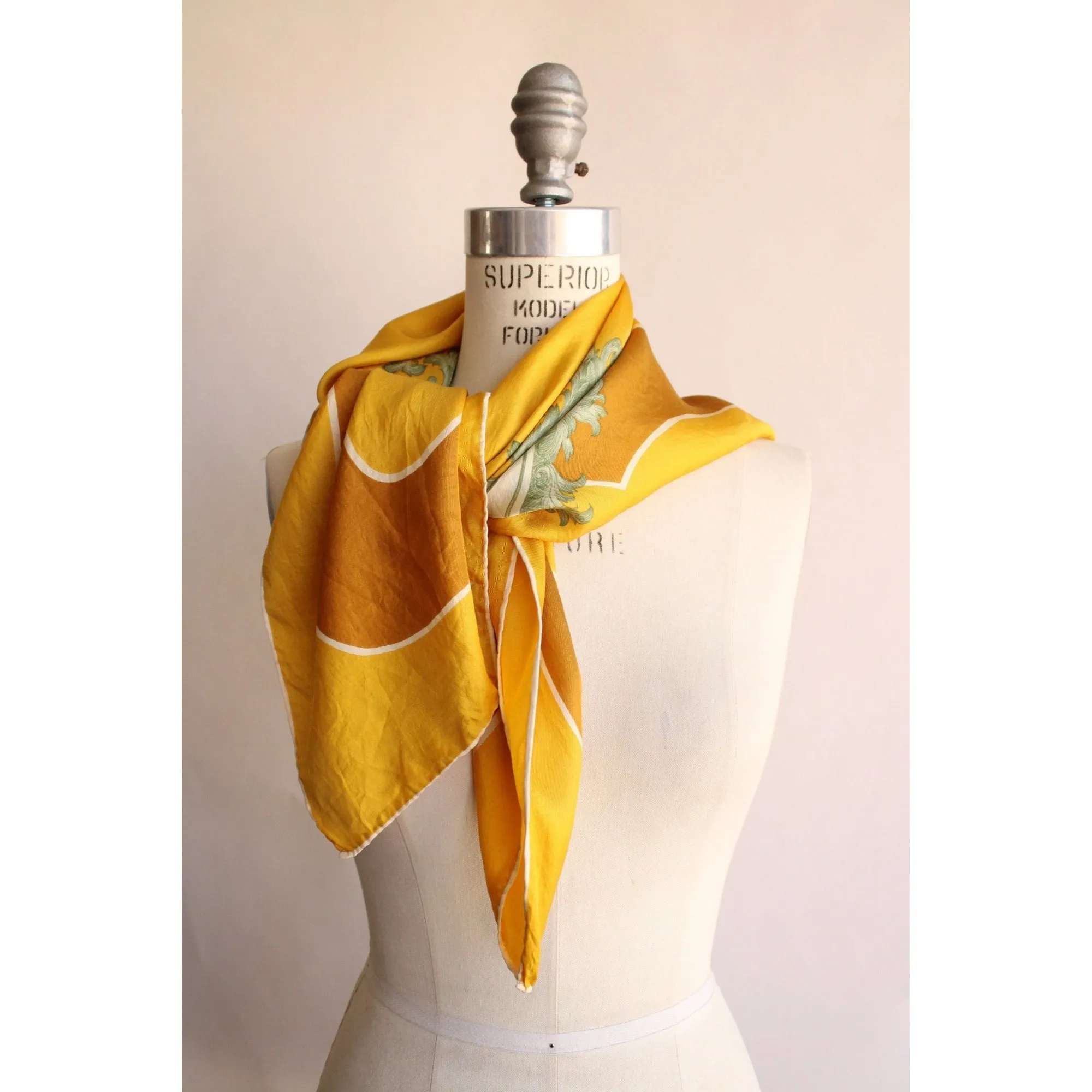Vintage Silk Initial LB Yellow Scarf