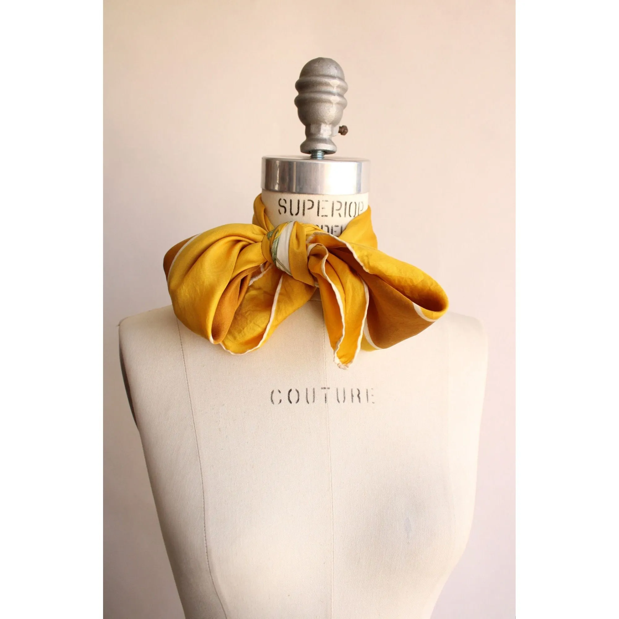 Vintage Silk Initial LB Yellow Scarf