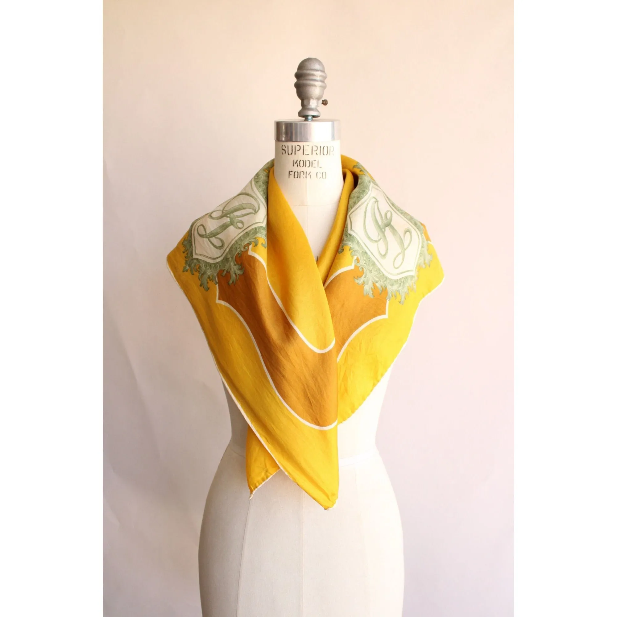 Vintage Silk Initial LB Yellow Scarf