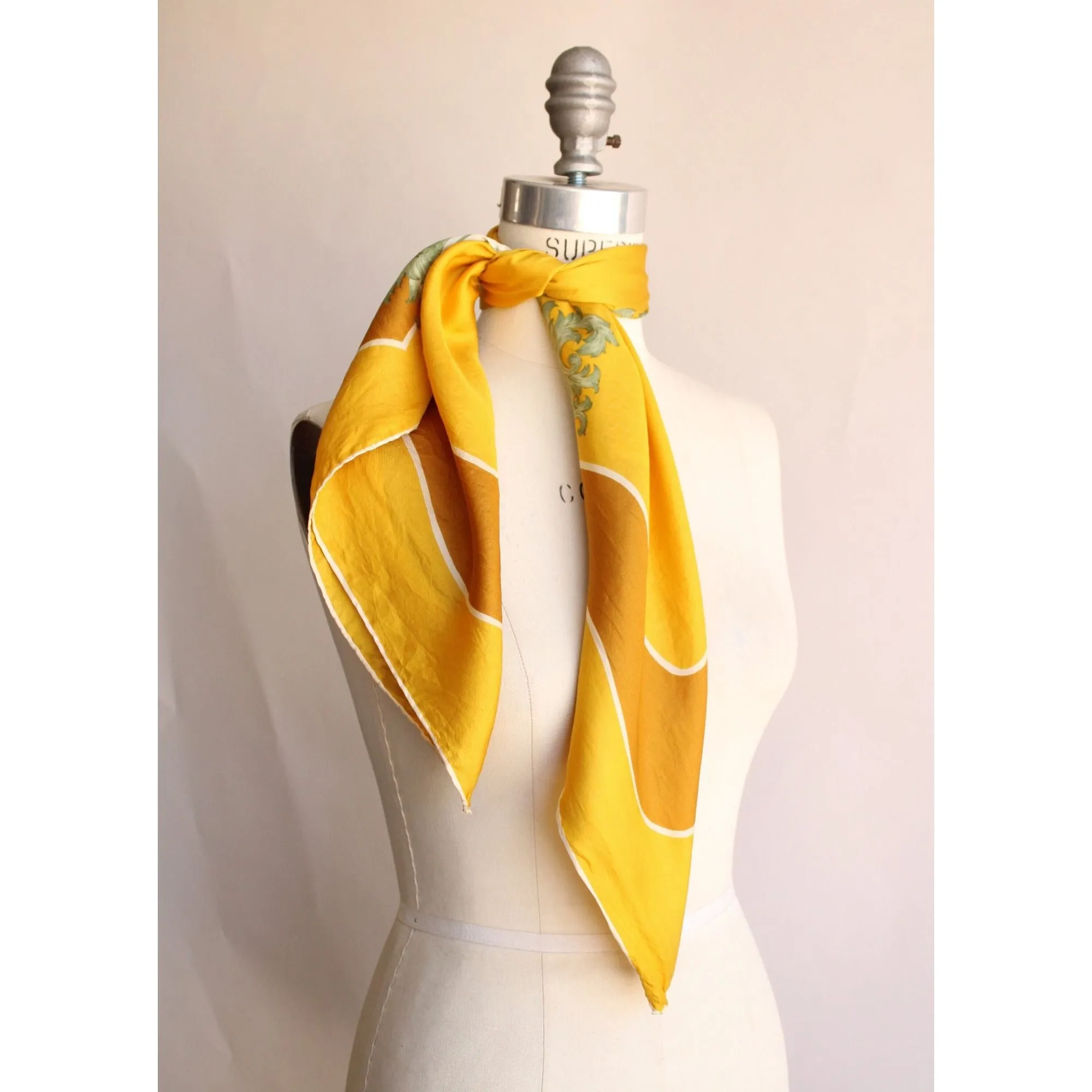 Vintage Silk Initial LB Yellow Scarf