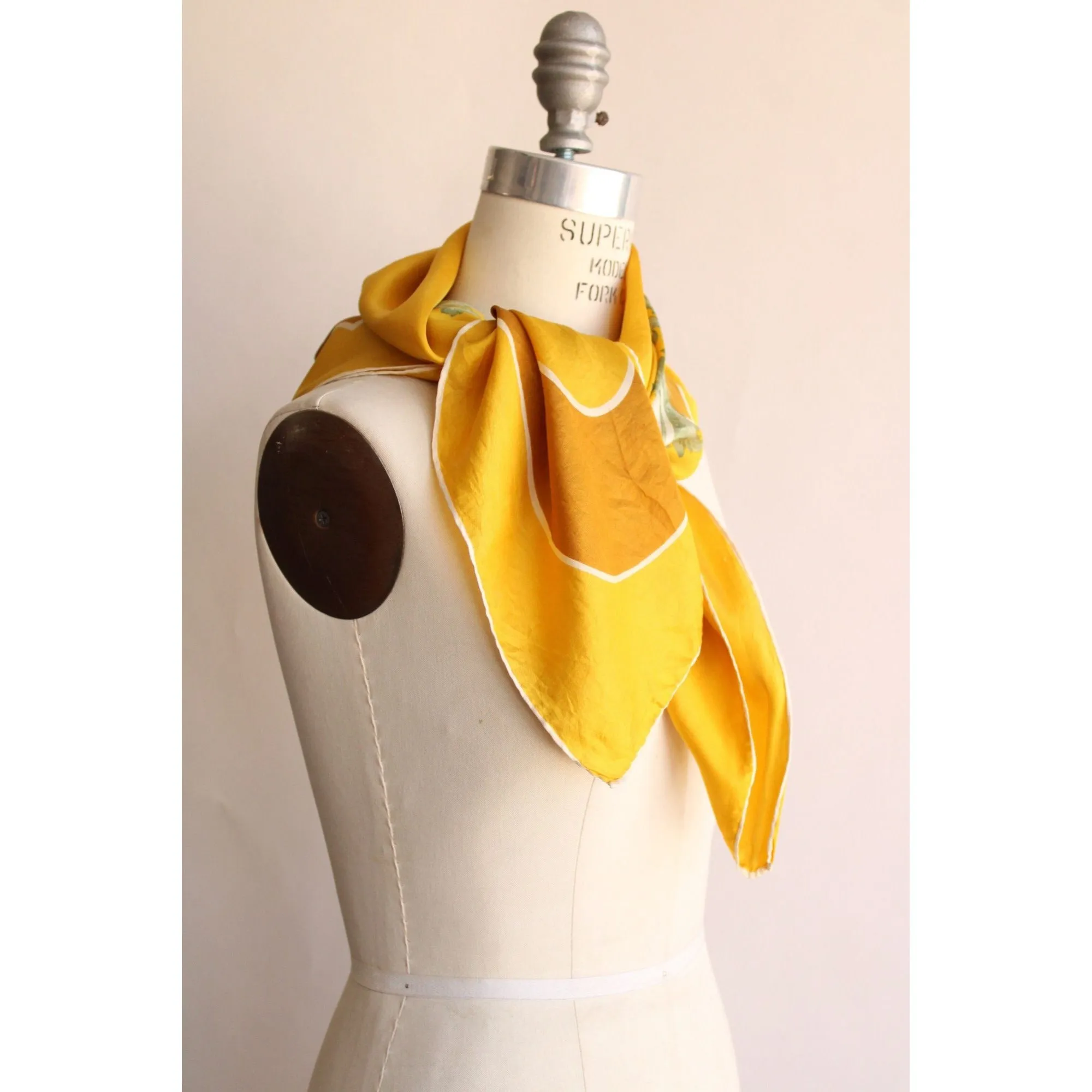 Vintage Silk Initial LB Yellow Scarf
